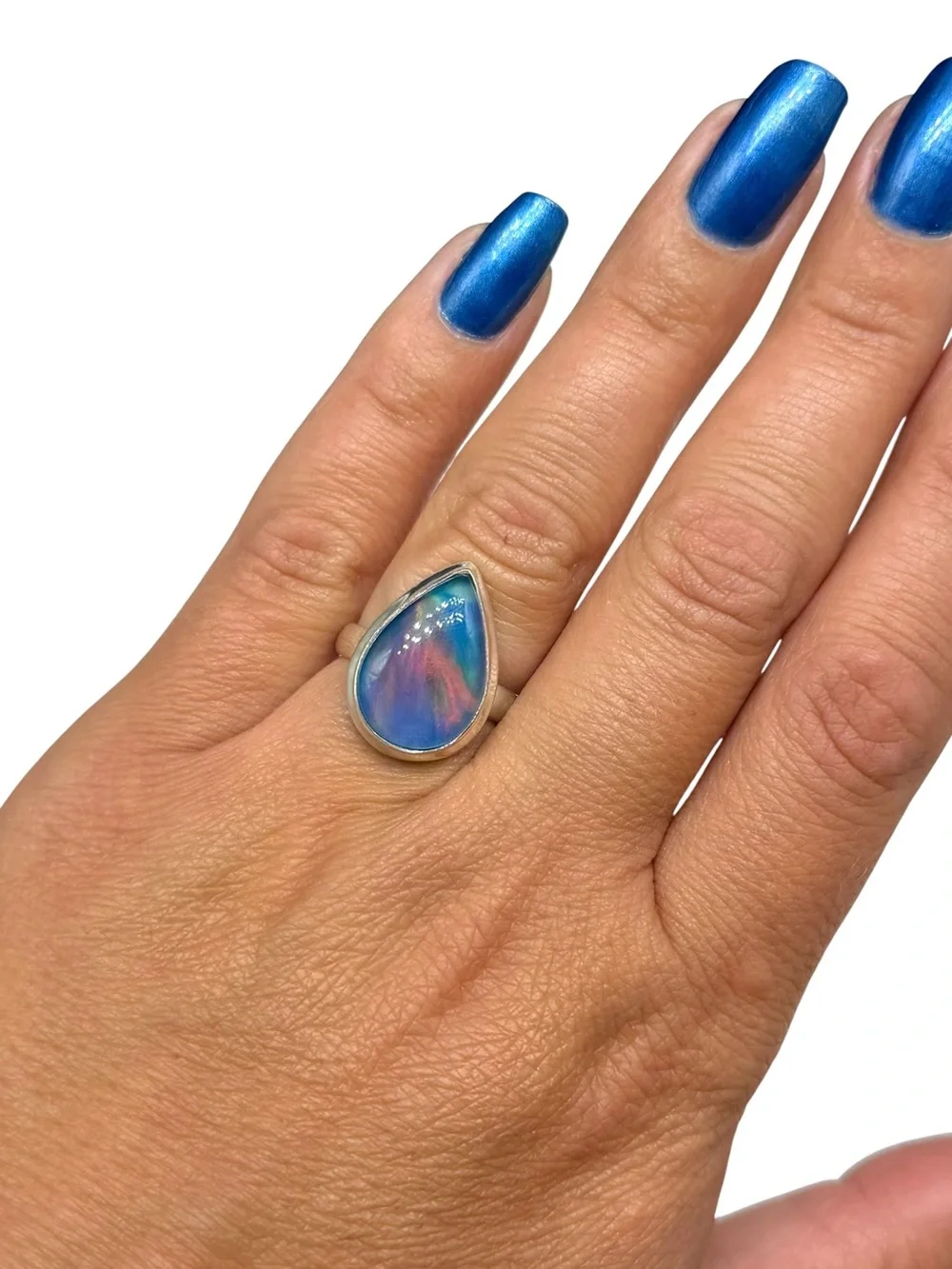 Aurora Fire Opal Ring Size 6.5 Solid 925 Sterling Silver Aura